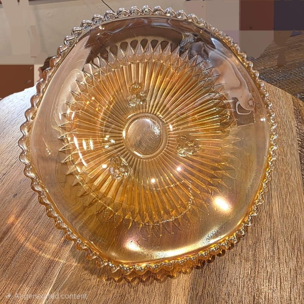 Vintage Jeanette Amber Glass Footed Bowl